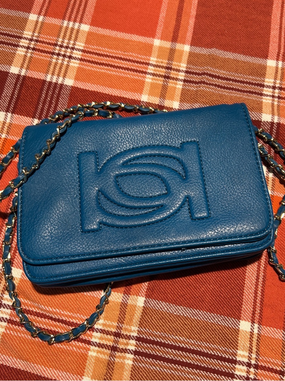 bebe Teal Blue Embossed Logo Crossbody Bag